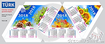 Template turkish calendar 2018 by seasons pyramid shaped Vector Illustration