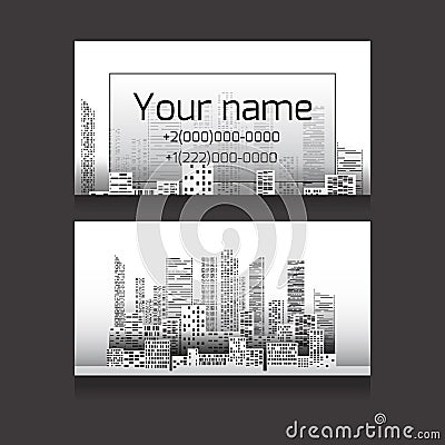 Template two-sided business card with skyscrapers Stock Photo