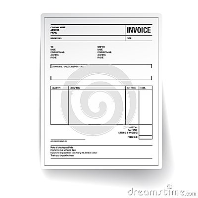 Template of unfill paper tax invoice form Stock Photo