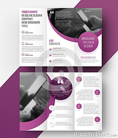 Template vector tri-fold brochure with a place for photo, semicircular and round elements. Vector Illustration