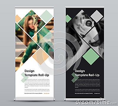 Template of vertical roll-up banner with square elements for a p Vector Illustration