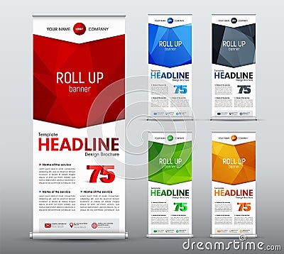 Template of vertical roll up banner of standard size. Vector Illustration