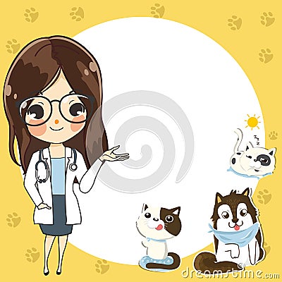 Template for a veterinary clinic with a doctor girl Vector Illustration