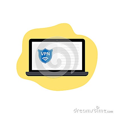 Template Virtual Private Network. VPN icon on laptop screen. WiFi wireless internet icon. Vector Vector Illustration