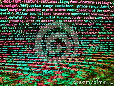 Template of website, selective focus. Software engineer at work. Css3 code on a colorful background. Abstract computer script Stock Photo