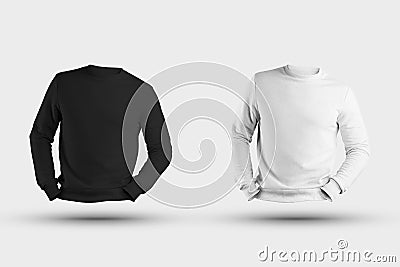 Template of a white, black sweatshirt with bent arms, casual wear with a long sleeve, for presentation of design Stock Photo