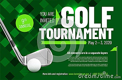 Template for your golf tournament invitation with sample text Vector Illustration