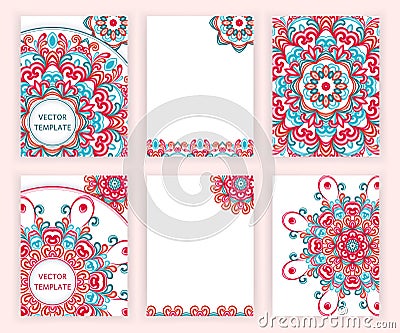 Templates for flyer, banner, brochure, placard, poster, greeting card. Abstract backgrounds with colorful mandalas. Vector Illustration