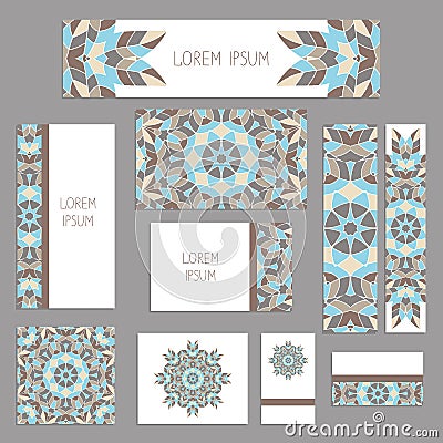 Templates for greeting and business cards, brochures, covers with floral motifs. Oriental pattern. Mandala. Vector Illustration