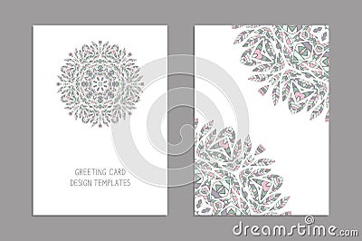 Templates for greeting and business cards, brochures, covers with floral motifs. Vector Illustration