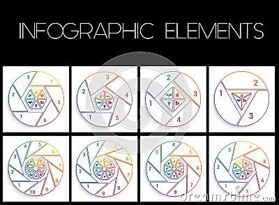 Templates for infograpchic cyclic processes, step by step, colorful lines, pie chart with shadow for workflow, cycle processes, Vector Illustration