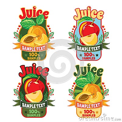 Templates for labels of juice from red apple and apricot Vector Illustration