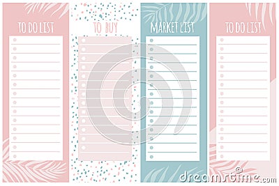 Templates for notes, to do and buy lists. Organizer, planner, schedule for your design. Abstract vector background in Vector Illustration