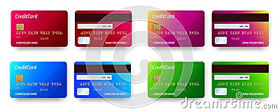 Templates realistic detailed credit cards set design. Vector plastic credit card or debit card Vector Illustration