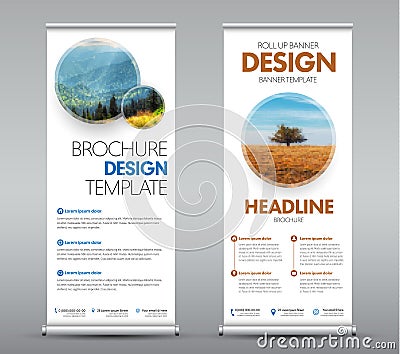 Templates roll up banners with round design elements with shadow for your photo or image Vector Illustration