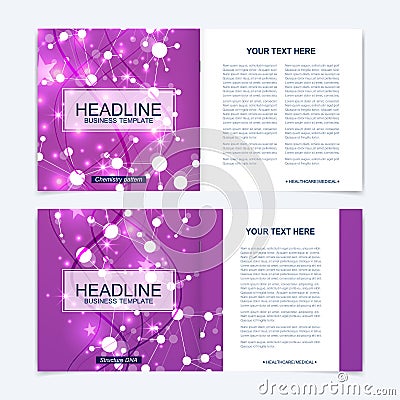 Templates for square brochure. Leaflet cover presentation. Business, science, technology design book layout. Scientific Vector Illustration