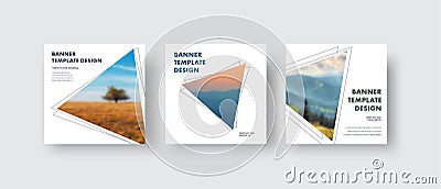 Templates square white web banners standard size with a triangle for the photo Vector Illustration