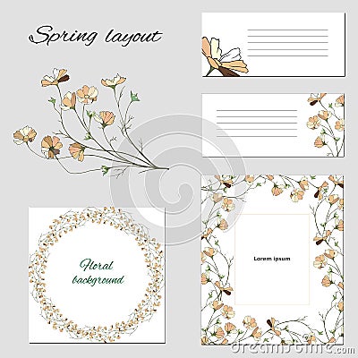 Templates for text, Ñorporate identity templates with floral pattern. Natural ornament of small daisies for business cards, Vector Illustration