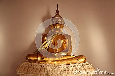 Old Gold Buddhas With Smiling Face Stock Photo