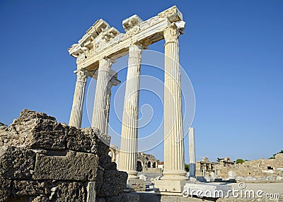 Temple of Apollo in Side. Ruin. The temple is in the form of an even rectangle. Peripter. Turkey Stock Photo