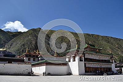 The temple architecture around Labrang Monastery in Xiahe, Amdo Stock Photo