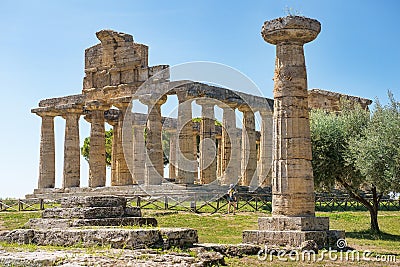 Temple of Athena Minerva in Poseidonia Paestum, Campania, Italy Stock Photo