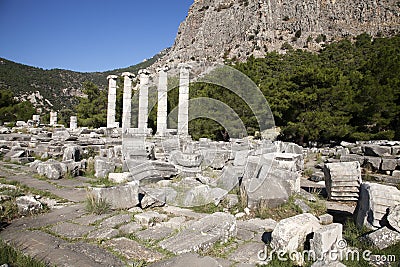 Temple of Athena in Priene, Turkey. Stock Photo