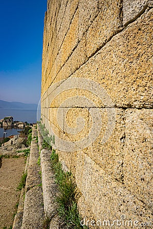 Temple of Athena wall detail from Herakleia Ancient City. Latmos, Besparmak Mountains. Milas, Aydin, Turkey Stock Photo