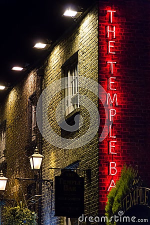 The Temple Bar sign. Irish pub. Dublin Editorial Stock Photo