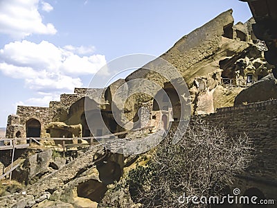 The temple complex of the Lavra David Gareji, a temple carved by monks in a rock from soft mineral rock Stock Photo