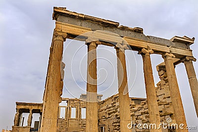 Temple Erechtheion Ruins Porch Caryatids Acropolis Athens Greece Stock Photo