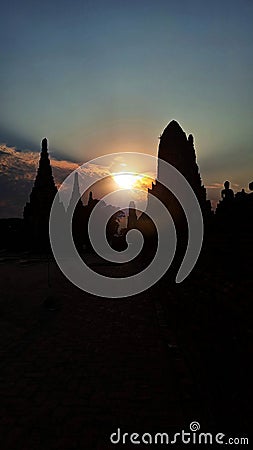 Temple during evening sunset, Phra Nakhon Si Ayutthaya Province, Thailand. Stock Photo