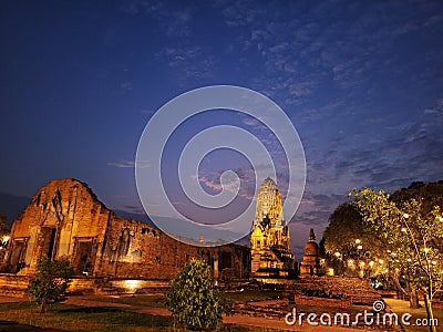 Temple during evening sunset, Phra Nakhon Si Ayutthaya Province, Thailand. Editorial Stock Photo