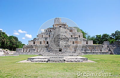 Temple of Five Floors in Edzna Stock Photo