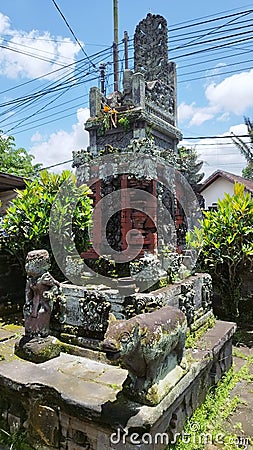 temple garden blue sky uniq bali Stock Photo