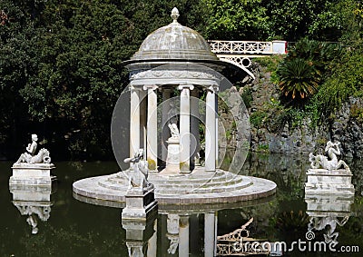 Temple of the goddess Diana inside the neo-gothic park of Villa Durazzo Pallavicini Stock Photo