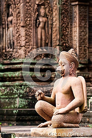 Temple Guardian in Banteay Srey Stock Photo