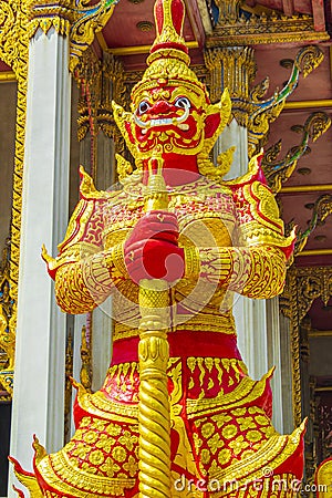 Temple guardian Yaksha Wat Don Mueang Phra Arramluang Bangkok Thailand Stock Photo