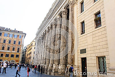 Remains of the temple of Hadrian in Rome Italy Editorial Stock Photo