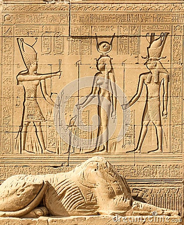 Temple of Hathor, Dendera, Cleopatra and Caesar Osiris, wall luxor Egypt, Signs and symbols. Stock Photo