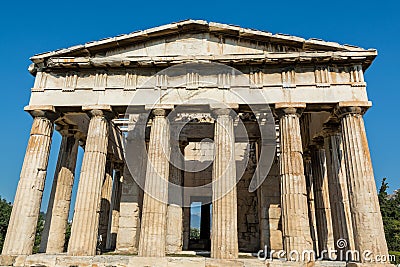 Temple of Hephaestus Hephaestion, a well-preserved Greek temple; it remains standing largely as built. It is a Doric peripteral Stock Photo