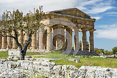 Second temple of Hera in Poseidonia Paestum, Campania, Italy Stock Photo