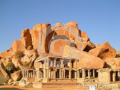 Temple infront of boulders Stock Photo