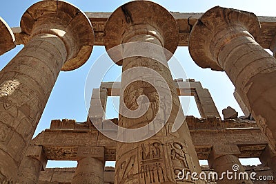 The Temple of Karnak. Columns at the Great Hypostyle, Luxor, Egypt Stock Photo