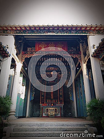 temple in kun ting study hall old Chinese building Ping Shan heritage hongkong Editorial Stock Photo