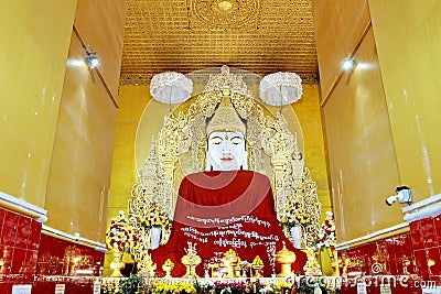 Temple Kyauktawgyi Paya have Large White Marble Buddha Statue, in Mandalay, Burma Myanmar Editorial Stock Photo