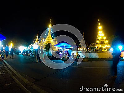 Temple at market road in Thailand Editorial Stock Photo