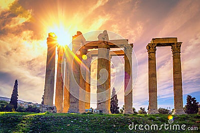 The Temple of Olympian Zeus Greek: Naos tou Olimpiou Dios, also known as the Olympieion, Athens. Stock Photo