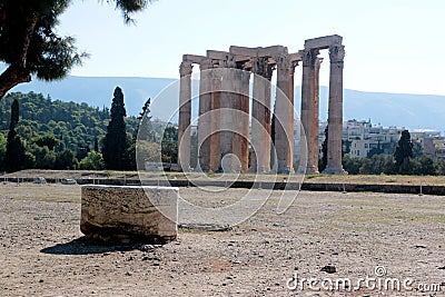 The Temple of Olympian Zeus or the Olympieion at the centre of the Greek capital Athens Stock Photo