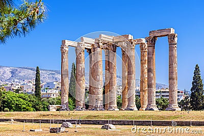 Temple of Olympian Zeus in summer, Athens, Greece Stock Photo